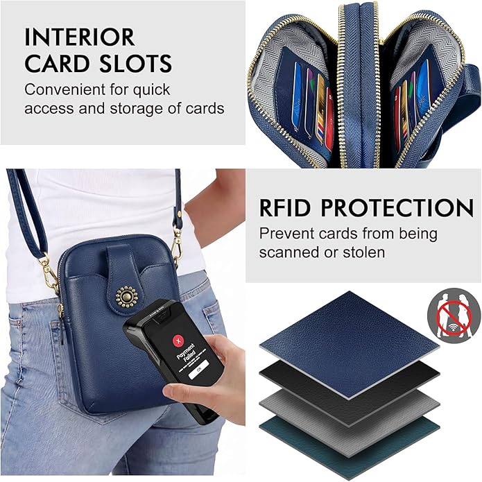 Peacocktion Small Crossbody Bags for Women, Leather RFID Cell Phone Purse, Trendy Travel Crossbody Purses with Zipper