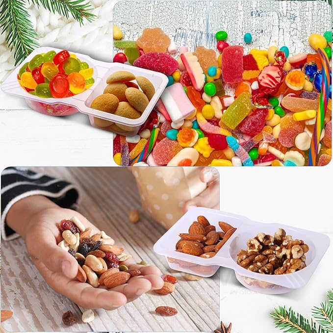 Qewro 10 Sets Double Compartment Condiment Container With Lids, Reusable Snack Container for Sauces and Snacks, Disposable Snack Containers, Ideal for On-the-Go Meals and Parties (10Pack)