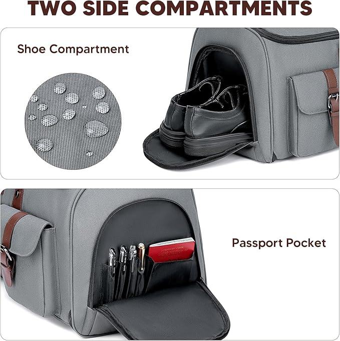 Carry on Garment Bag,Vessgra 2 in 1 Duffle Bag for Travel 58L Garment Bags for Travel Scratch-Resistant Oxford Duffel Bag for Men with Inner Dry/Wet Compartment, Bussiness Weekender Trip,Grey