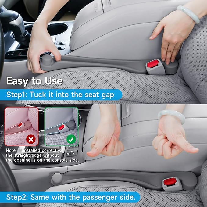 Car Seat Gap Filler Set of 2, 3IN1 Seat Side Gap Filler Plug with Storage Slot & Hook Function, Soft Foam Universal Fit Car SUV Truck Fill Gap Between Seats Console Organizer（Narrow Carbon Gray）