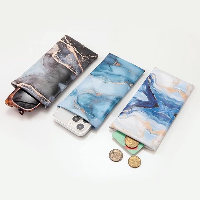 TRIUMPH VISION Squeeze Leather Sunglasses Pouch - 3 Pack Glasses Case Soft Eyeglass Sleeve Pouch Holder