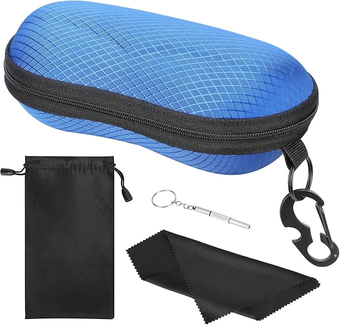 MoKo Semi Hard Shell Sunglasses Case, Unisex Protective Eyeglass Case Glasses Case Holder with Metal Hanging Hook
