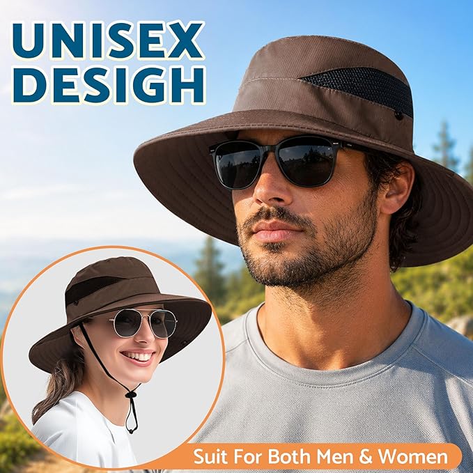 PFFY Sun Hats for Men Women Wide Brim Bucket Hat UPF 50+ Outdoor Beach Hiking Fishing Hat