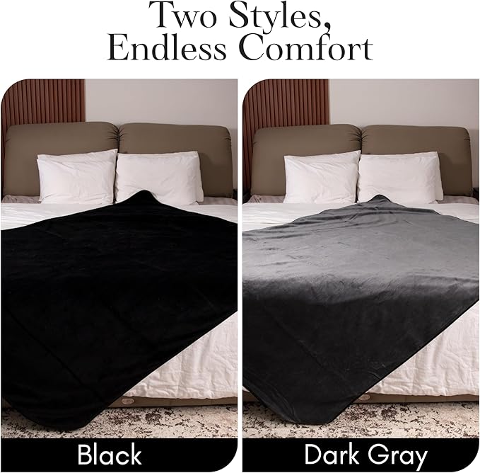 Waterproof Blanket for Bed (80"x 60" Queen Size) Reversible Plush Fleece 250 GSM, Moisture Absorbent TPU Stain Proof Couch Bed Mattress Water Proof Cover Black/Gray