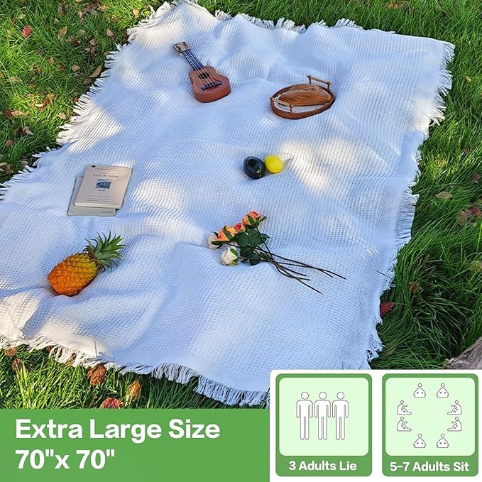 70"x 70" Picnic Blanket Extra Large,Layer Outdoor Blanket for 5 to 7 Adults,Camping Grass Lawn Park Accessories Cute Couple Gifts Ideas Wedding Registry for Park, Beach (Gray)