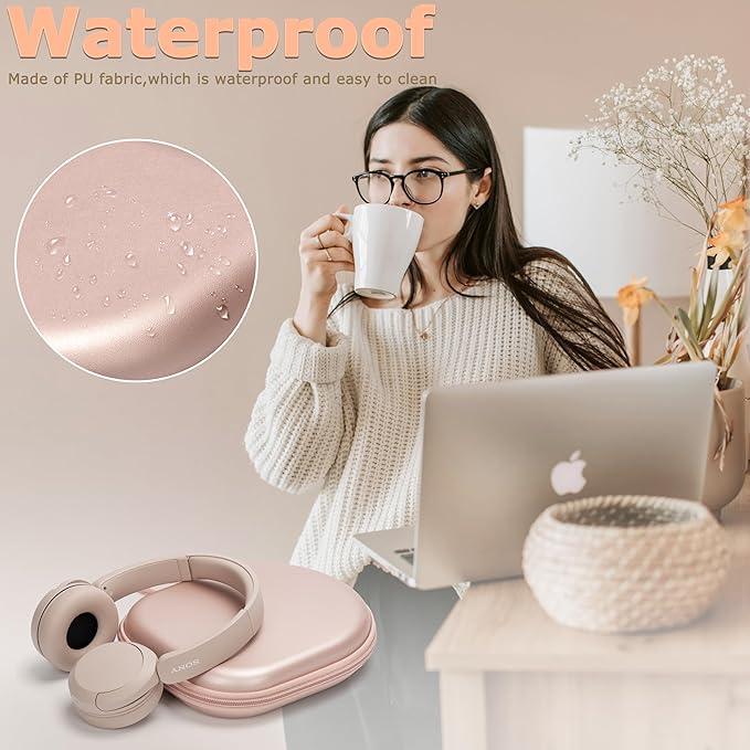 Ginsco Case Compatible with JBL Tune 510BT/520BT/500BT with Sony WH-CH520/510, Ultra-Slim Hard Shell Waterproof Headphone Case for On Ear Headphones (Rose Gold)