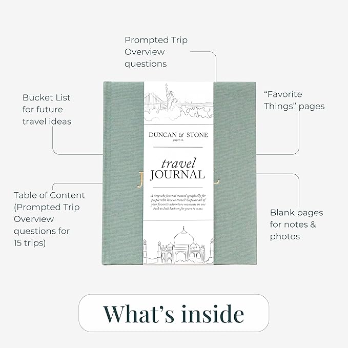 DUNCAN & STONE PAPER CO. Travel Journals - Elegant Journaling Notebook To Record All Your Travel Adventures Up To 15 Trips (Rose,110 Page)