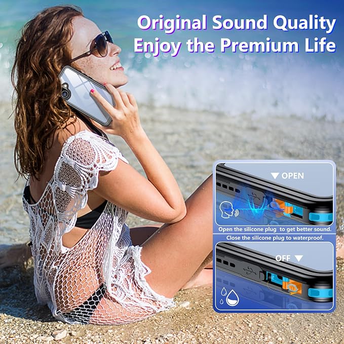Compatible with iPhone 17 Case,Waterproof Built-in Screen & Camera Protector IP68 Underwater Full Body 17FT Military Dropproof Shockproof Phone Case 6.3"-Blue/Clear