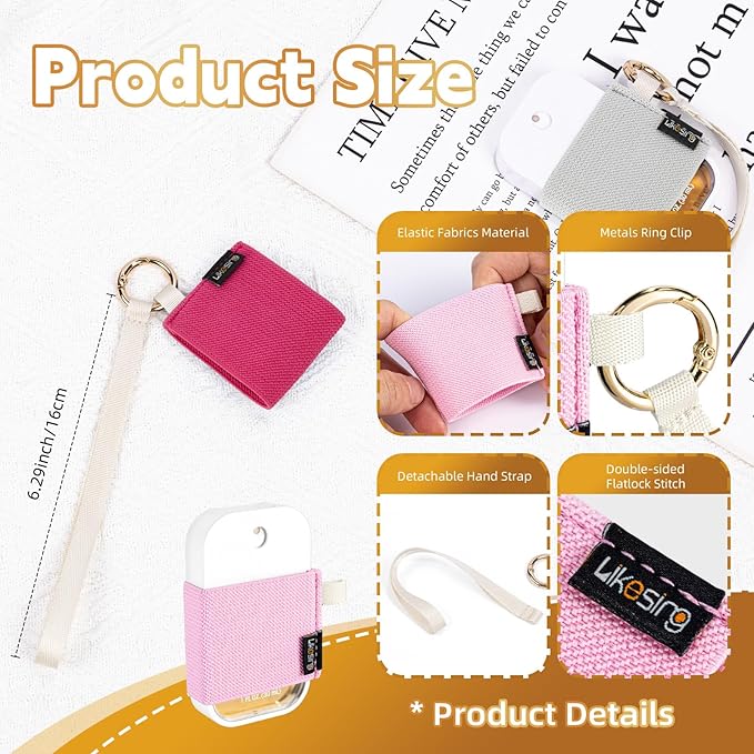Likesing Hand Sanitizer Spray Sleeve Compatible with T0uch-land, 4 Elastic Handsanitizer Travel Size Holder with Keychain and Wrist Strap for t0uch'land Case for Glow Mist and Power Mist(WGPR)