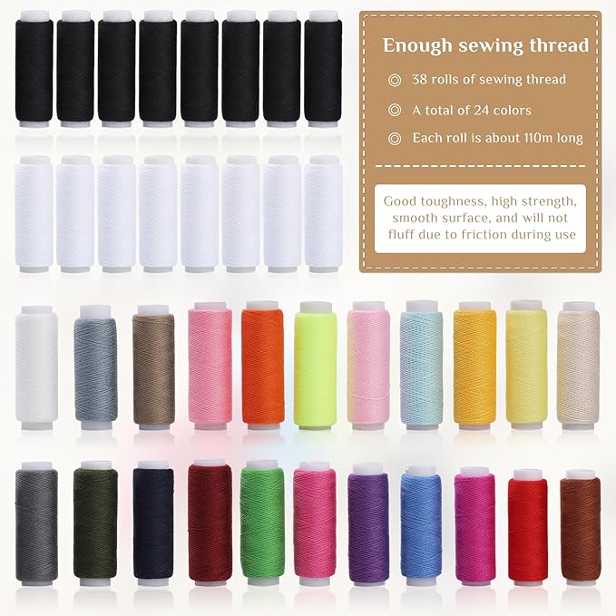 Sewing Kit Set, Wooden Sewing Kit Box, Sewing Supplies for Beginner Traveler and Emergency Clothing Fixes,DIY Crafts Accessories with Thread, Scissors, Needles, Tape Measure and Other Accessories