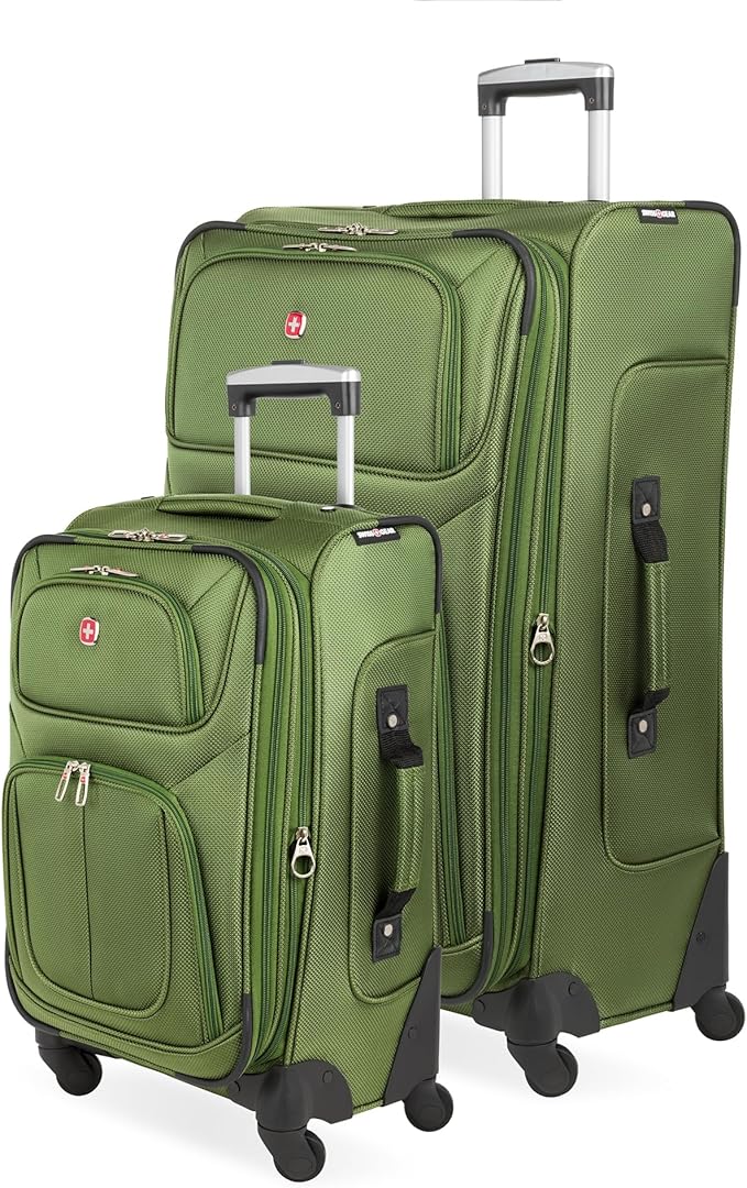SWISSGEAR Sion Softside Expandable Spinner Luggage Durable Lightweight Travel Suitcase, Evergreen, 2-Piece Set (Carry-On/Large)