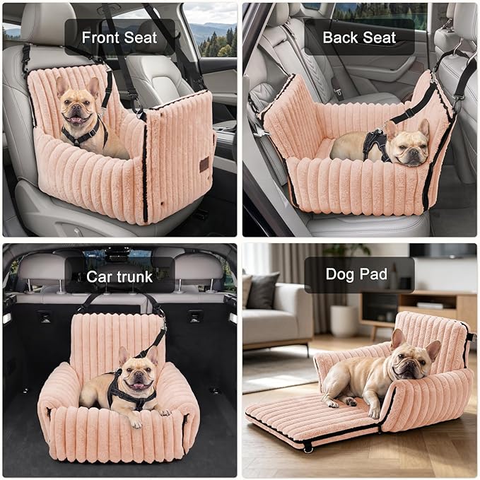 MIXJOY Dog Car Seat for Small/Medium Dogs up to 25 lbs, Multi-Functional Dog Carrier for Car with Detachable Washable Cover, Pet Travel Bed with Clip-On Safety Leash, Pink