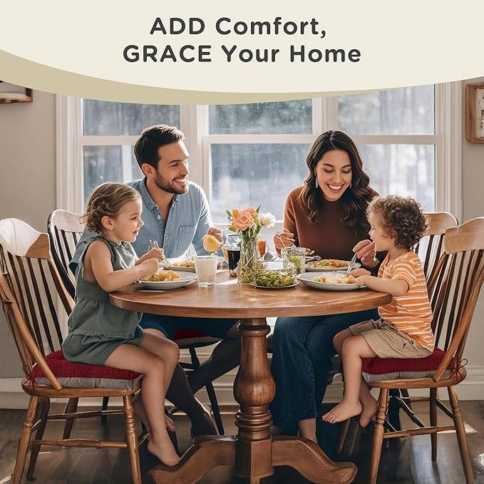 AddGrace Chair Cushions for Dining Chairs Set of 2 Kitchen Seat Cushions with Ties and Non Slip Backing Tufted Indoor Seat Pad for Kitchen Dining Room 18" x 17" x 3" Burgundy
