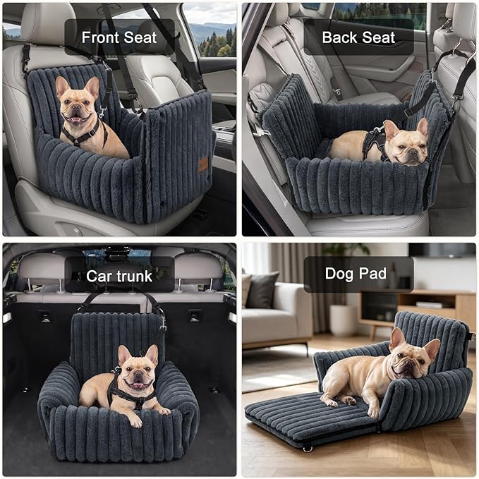 MIXJOY Dog Car Seat for Small/Medium Dogs up to 25 lbs, Multi-Functional Dog Carrier for Car with Detachable Washable Cover, Pet Travel Bed with Clip-On Safety Leash, Grey
