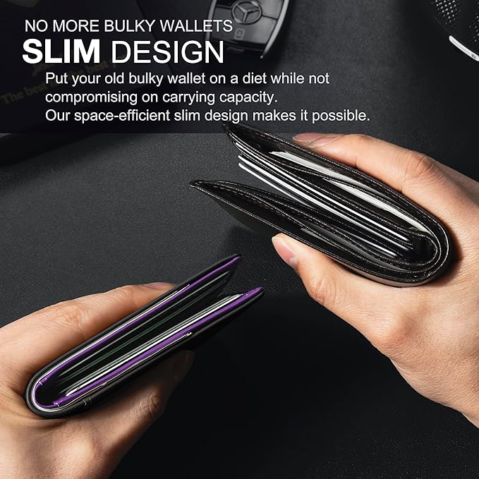 GSOIAX Slim Wallet for Men Rfid Blocking Leather Bifold Front Pocket Carbon Fiber Men's Money Clips Credit Card Holder With Gift Box