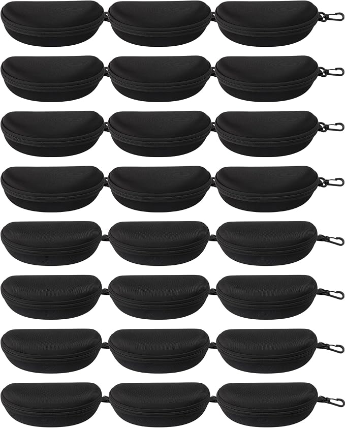 Treela 24 Pcs Sunglasses Case Portable Travel Hard Shell Zipper Frame Summer Eyeglasses Case with Plastic Hook for Women Men