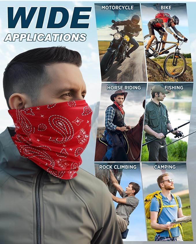 Cuffbow 12 Pack Neck Gaiters Face Mask Balaclava for Men Women Cooling Neck Gaiter Summer UV Protection Scarf