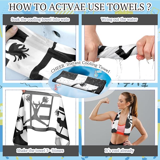 24 Pcs Cheerleader Cooling Towel Cheer Gifts Bulk for Team Cheer Sports Gifts with Bags 40" x 12" Breathable Chilly Microfiber Cooling Towel for Yoga Sport Gym Party Favor (Black)