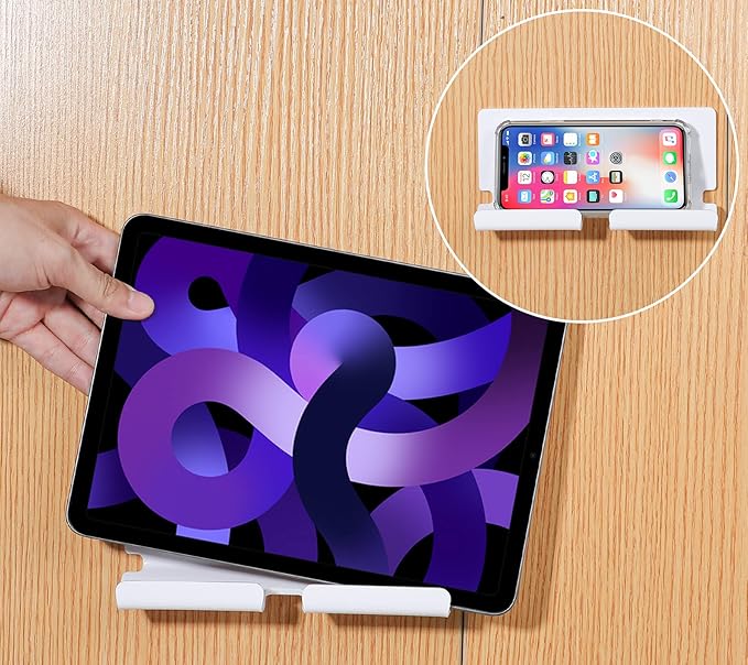 Kamehame Wall Mount Holder, Adhesive Wall Stand for Tablet Smartphones eReader (White)