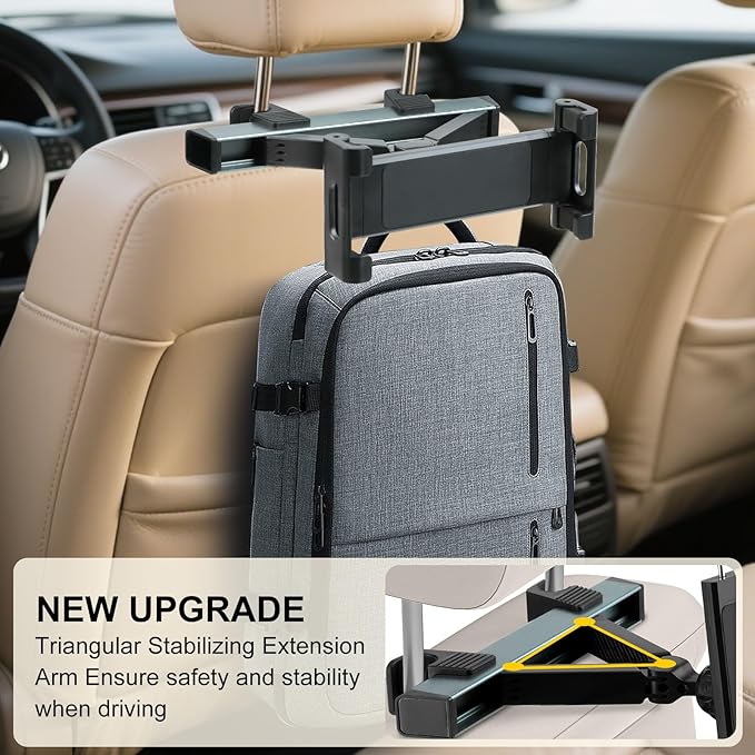 Tablet Holder for Car, Triangle Extension Arm Adjustable Car Back Seat Tablet Holder Road Trip Essentials Headrest Tablets Cars Mount Compatible with iPad Pro, Air, Mini, 4.7-11" Devices