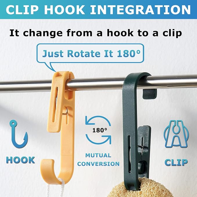 Laundry Hooks with Clips Hanger Closet Organizer Clamps Socks Boot Bras Towels for Bathroom Wardrobe Kitchen Office 4Pcs (Yellow)