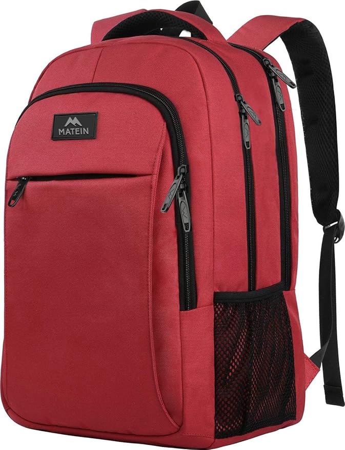 MATEIN Laptop Backpack for Women, Water Resistant College School Bookbag Fits 15.6 Inch Computer for Student Supplies & Accessories, Anti Theft Sturdy Underseat Personal Item Travel Backpack, Red