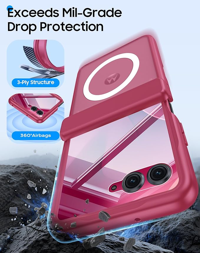 Magnetic for Motorola Razr Ultra 2026/2025 Case,Hinge Protection, Screen Protector, Compatible with MagSafe, Translucent Frosted, Shockproof Slim Cover for Razr Ultra 2026/2025-Rose Red