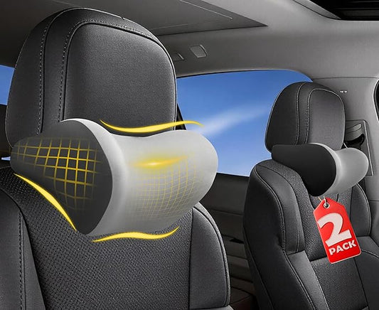 2-Pack Car Neck Pillow: Ergonomic Memory Foam Car Headrest Pillow, Neck Support Pillow for Long Drives, Headrest Support Cushion for Pain Relief, Universal Fit for Cars, SUVs & Trucks - Gray&Black