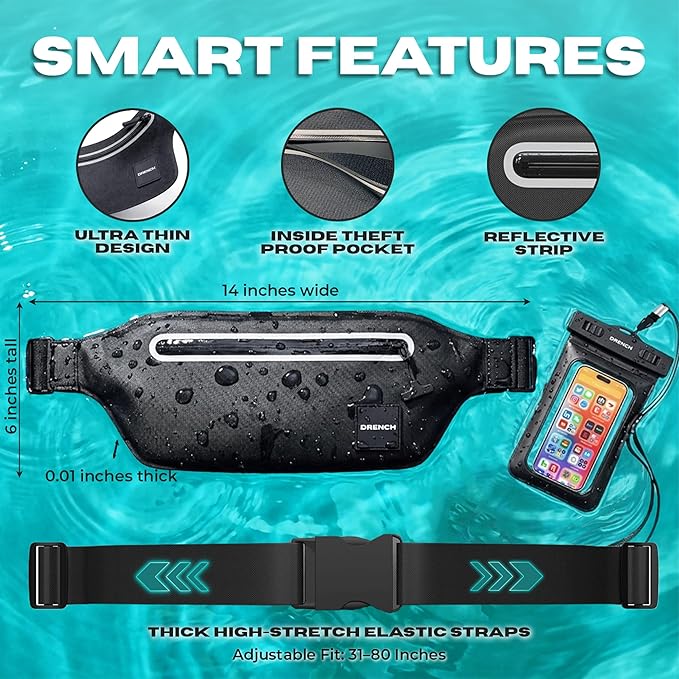 Drench 100% Underwater Waterproof Fanny Pack | Submersible Waterproof Phone Pouch & Waist Pack Dry Bag for Swimming, Boating, SUP & Snorkelling | Floating Belt Bag Underwater Phone Case | iPhone