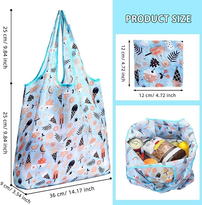 Weewooday 18 Pieces Foldable Reusable Shopping Bags Machine Washable Grocery Bags Waterproof