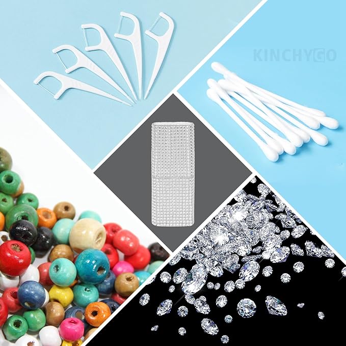 2 Pack Rhinestone Cotton Swab Holder for Travel Small Portable Crystal Dental Floss Storage Box Small Qtips Case Cosmetic Sponge Dispenser Container White & Pink