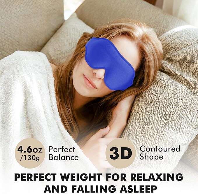 Sleep Eye Mask for Men Women, Weighted Sleeping Mask for Side Sleeper, Travel Blackout Night Blindfold Eye Shade Cover with Adjustable Strap (Sapphire, 4.6oz)