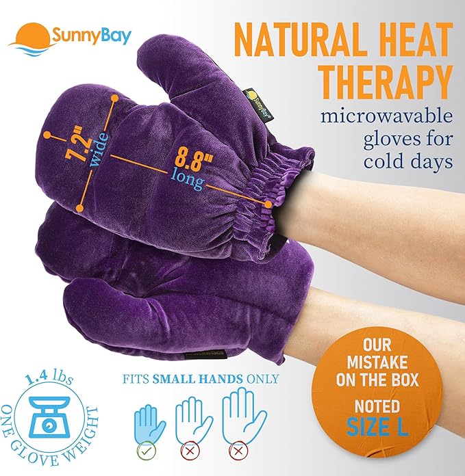 SunnyBay Microwavable Heated Hand Warmer Gloves for Women and Men, Weighted Arthritis Gloves for Women for Pain, Stay-on Wrist Elastic and Bulk-Free Grip for Maximum Functionality, Pair(Small)