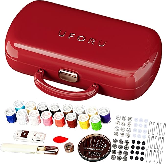 150Pcs Red Sewing Project Kit, Travel Family Sewing Supplies Repair Kit Portable Small Traveler Sewing Kit Sewing Thread Accessories DIY Sewing Supplies Organizer (Red)