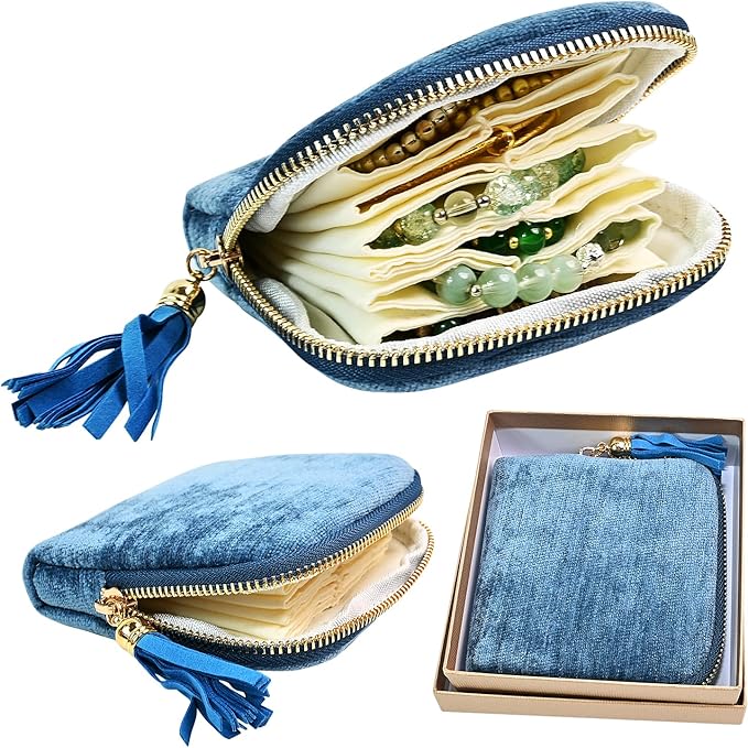 Portable Ring Keychain Holder for Gym and Travel - Jewelry Holder for Sports Bag, Compact Ring Earring Necklace Storage Case (Peacock Blue)