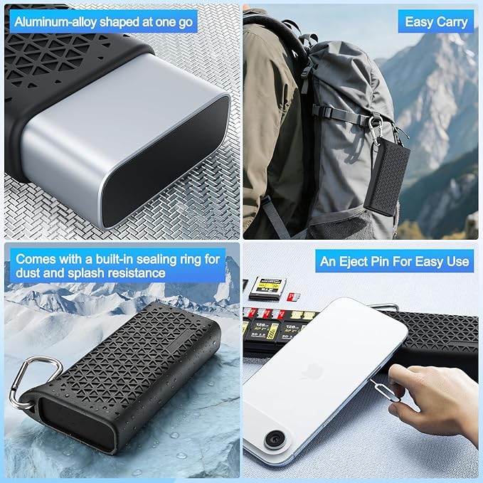 Professional CFexpress Type B/SD UHS-II USB 3.2 Gen 2 Reader Case, 12-in-1 10Gbps CF Express Memory Card Reader Holder for CFexpress Type B/SD/TF/Sim Cards for Professional Filmmakers,Photographers