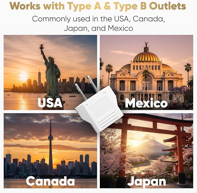 Unidapt Small European to American Outlet Plug Adapter, EU to US Adapter, Universal Input Europe/Asia to USA/Canada Travel Power Plug Adapter, 1-Pack, White