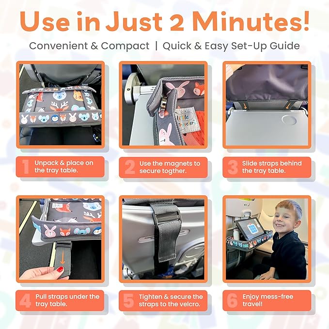 Little Traveler Airplane Tray Table Cover – Universal Fit & Easy Setup – Airplane Tray Cover Kids - Use in Buses, Trains, High Chairs I Plane Travel Essentials for Kids 1-5 Years