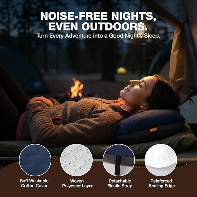Inflatable Camping Pillow - Ultralight Compact Air Pillow for Travel, Backpacking & Hiking - Ergonomic Neck & Lumbar Support - Portable Inflatable Pillow with Removable Washable Cover - (Blue 2 Pack)