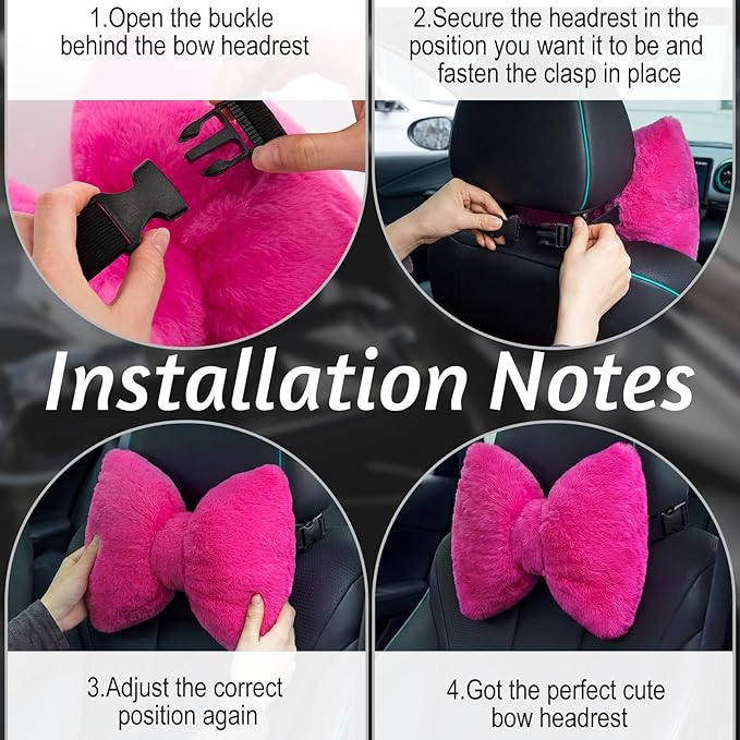 Macarrie 2 Pcs Car Neck Pillow Velvet Bow Headrest Pillow Soft Comfortable Seat Neck Support Cute Bow Car Accessories for Driving Travel Driver Chair Girl Style Interior Decor(Rose Red)