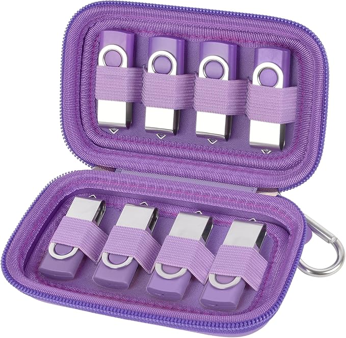 USB Flash Drive Organizer Case – Hard Shell Holder for 8 Thumb Drives & SD/Memory Cards – for SanDisk for Samsung - Storage for Students, Photographers & IT Pros– Travel & Office Use – Bag Only-Purple