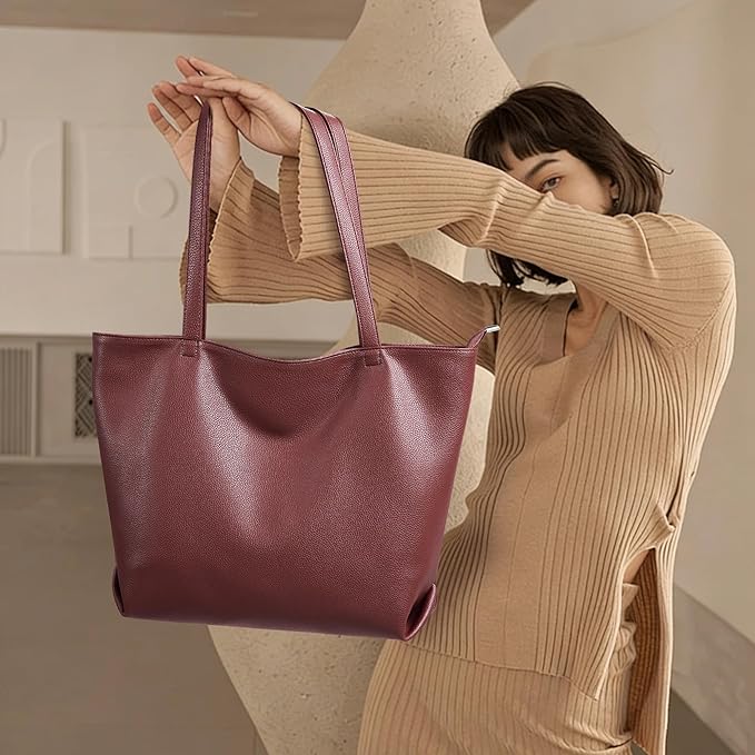 WLLWOO Soft Vegan Leather Tote Bag for Women Large Casual Hobo Handbags Zipper Shoulder Work Daily Weekender Travel Purse
