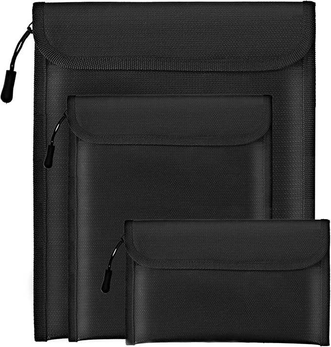 Lihengkong Fireproof Waterproof Document Bag 3-Pack Black 2000℉ Money Bag for Cash Passports ID Cards Social Security Card Protector Waterproof Zipper Pouch Fire Proof Bank Bag Document Holder