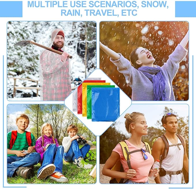 Handepo 150 Pack of Adult Rain Ponchos with Hood, Disposable Rain Ponchos, Plastic Raincoat Poncho for Adult Homeless