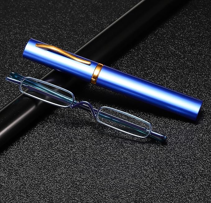 Viseng Slim Mini Metal Reading Glasses Compact Lightweight Portable Readers with Glasses Case for Reading Case Blue+Purple+2.0