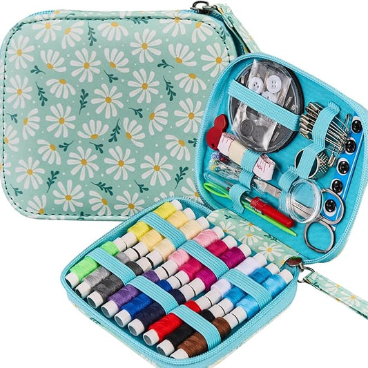 Printing Sewing Kit Chrysanthemum Pattern Sewing Set Small Travel Sewing Kit for Adults, 87 PCS Professional Sewing Supplies Accessory for Emergency, Home