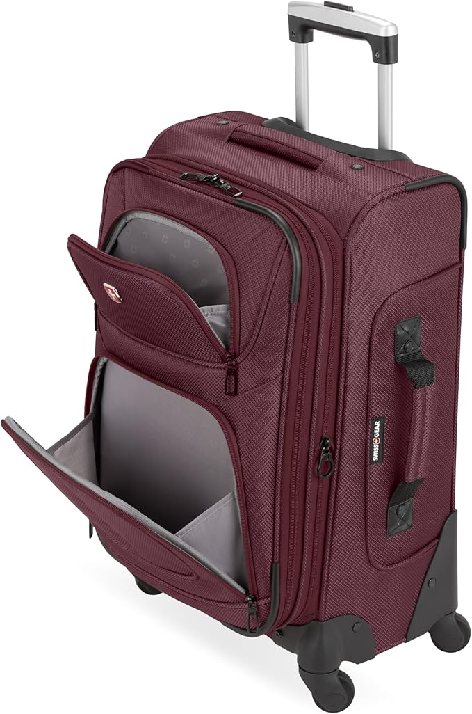 SWISSGEAR Sion 2-Piece Travel Set, Softside Expandable Carry-On Spinner Bundled with 1900 ScanSmart 17" Laptop Backpack with RFID Blocking & Tech Organization, Merlot