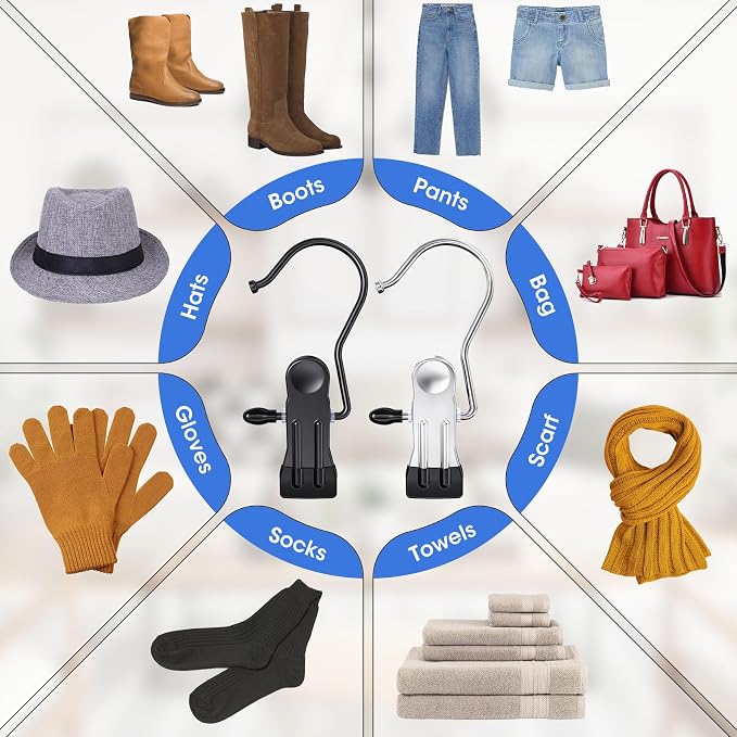 60 Pack Boot Hangers Clips for Closet, Laundry Hooks Hanging Clips Pants Hangers with Clips Legging Organizer Clothes Pins Hanger Clips for Closet Organizer Towel Socks Hats Jeans Home Travel Silver