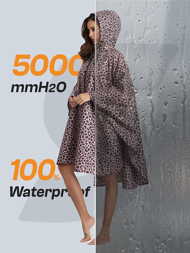 SaphiRose Unisex Rain Poncho Waterproof Raincoat Hooded for Adults Women with Pockets