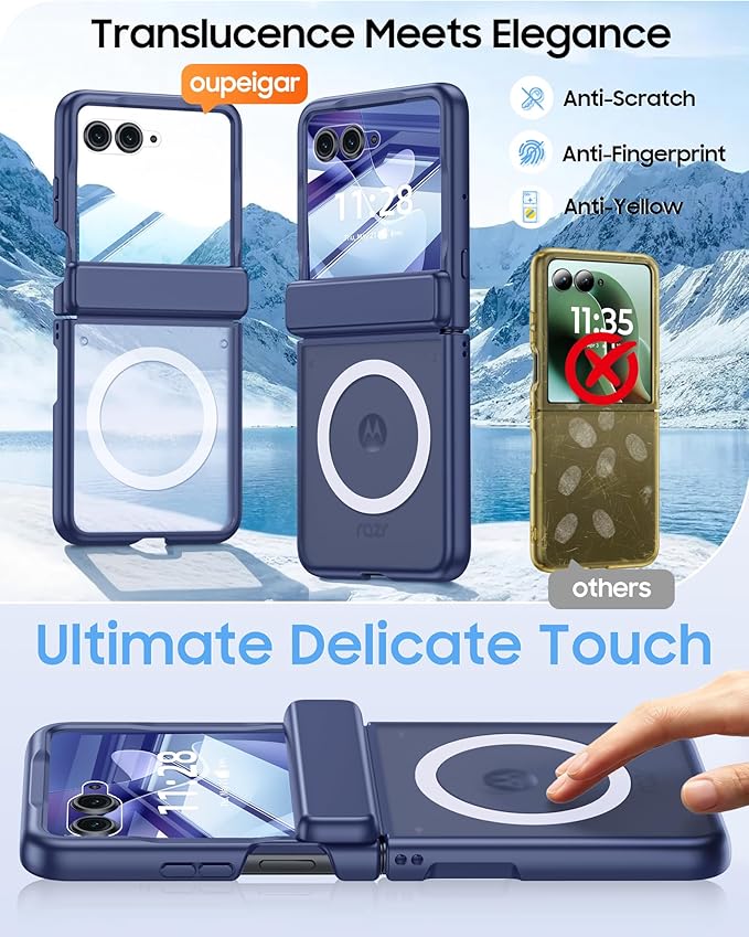 Magnetic for Motorola Razr Ultra 2026/2025 Case,Hinge Protection, Screen Protector, Compatible with MagSafe, Translucent Frosted, Shockproof Slim Cover for Razr Ultra 2026/2025-Blue